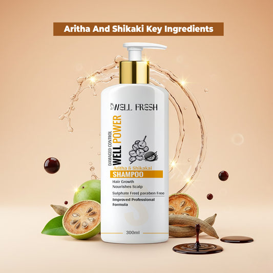 Aritha Shikakai Shampoo for Hair Growth and Damaged Hair Care Ingredients Display View