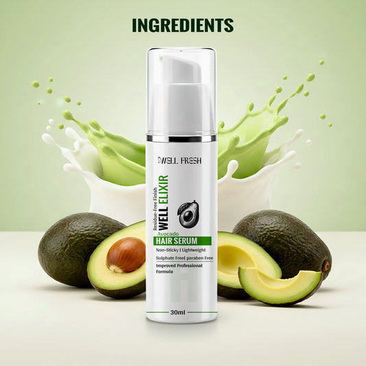 Avocado Oil Hair Serum for Smooth Shiny and Soft Hair Ingredients Display View
