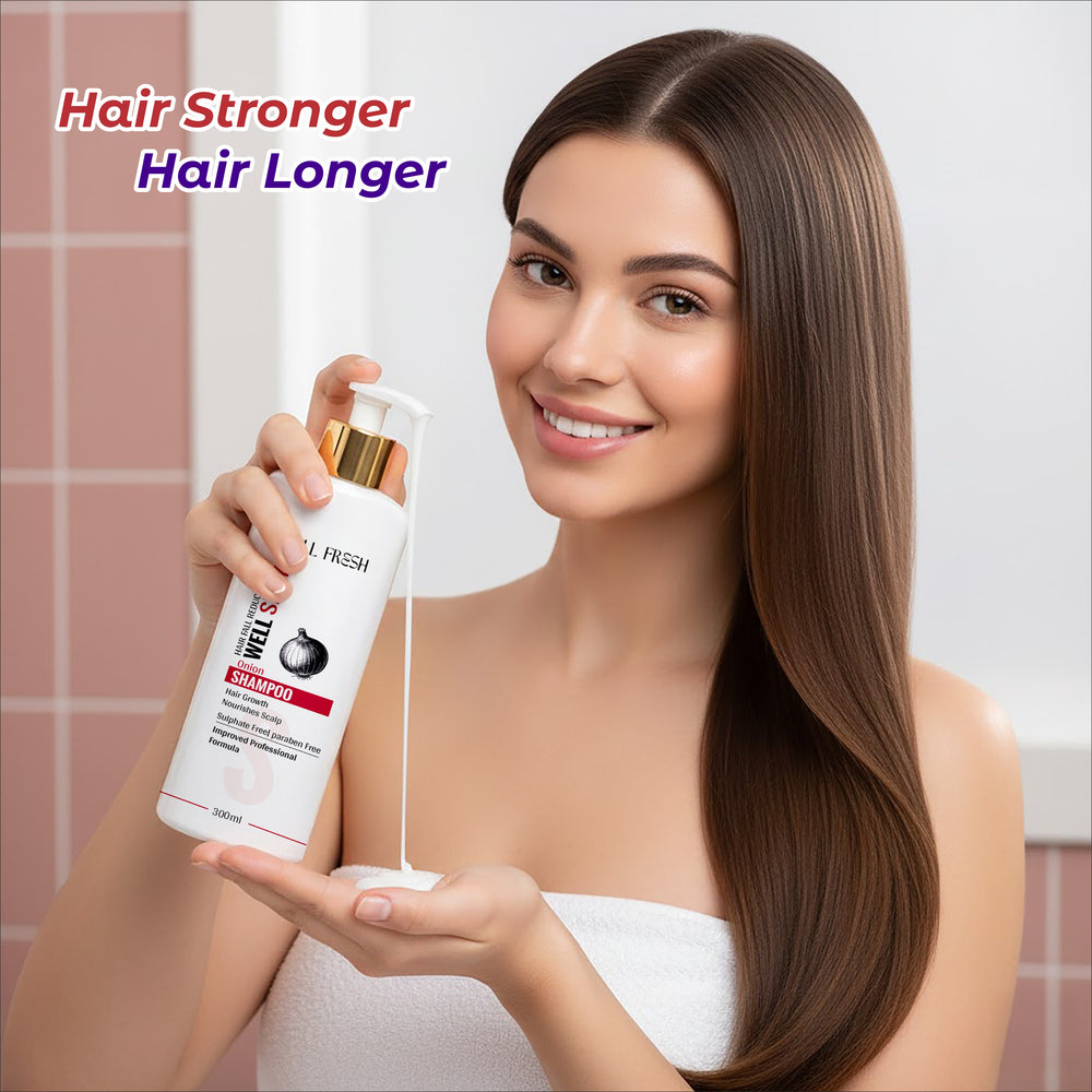 Onion Shampoo For Hair Growth & Nourishes Scalp With Sulphate Free Woman Using Shampoo View